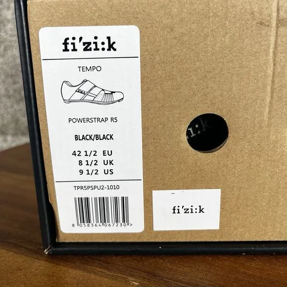 Fizik Tempo R5 Powerstrap Men’s Size 9.5 Road Cycling Shoes Black Bike