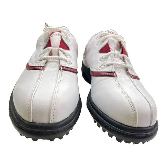 FootJoy FJ Women's Leather Lace Up eComfort Golf Cleats Shoes White Red Size 7M