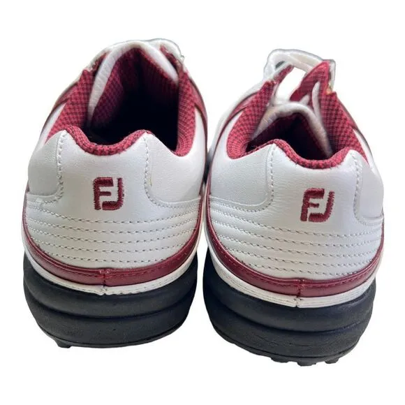 FootJoy FJ Women's Leather Lace Up eComfort Golf Cleats Shoes White Red Size 7M