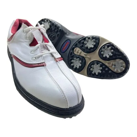 FootJoy FJ Women's Leather Lace Up eComfort Golf Cleats Shoes White Red Size 7M