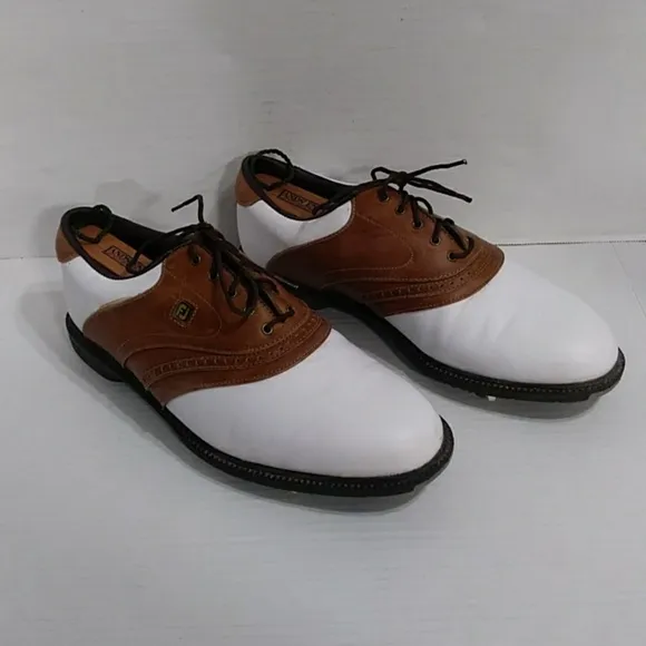 FootJoy Men's Golf Shoes White &amp; Brown Size 10 With Cedar Shoe Stretchers