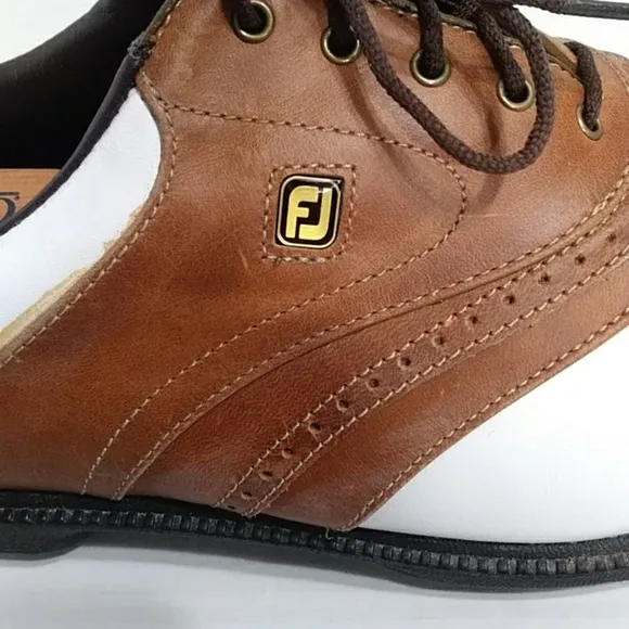 FootJoy Men's Golf Shoes White &amp; Brown Size 10 With Cedar Shoe Stretchers