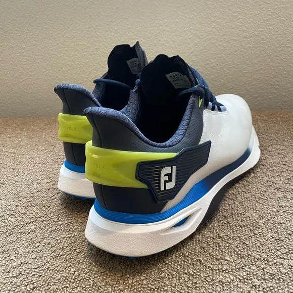 FootJoy Men's Pro|SLX White and Blue Golf Shoes - Size 11