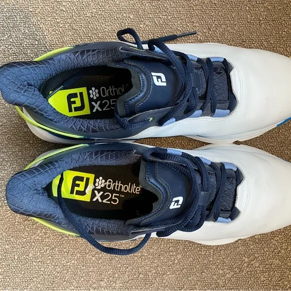 FootJoy Men's Pro|SLX White and Blue Golf Shoes - Size 11