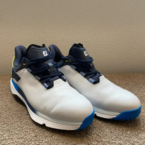 FootJoy Men's Pro|SLX White and Blue Golf Shoes - Size 11