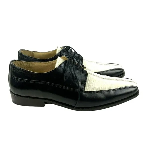 Fortune From Liberty Mens Black White Leather Oxford Shoes 10.5 Retro Rockabilly