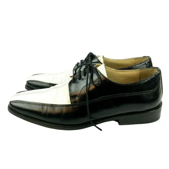 Fortune From Liberty Mens Black White Leather Oxford Shoes 10.5 Retro Rockabilly