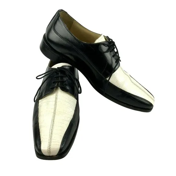 Fortune From Liberty Mens Black White Leather Oxford Shoes 10.5 Retro Rockabilly