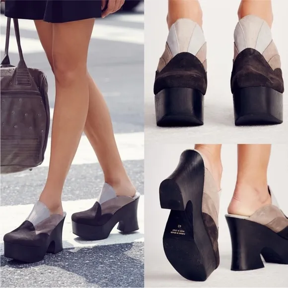 Free People 38 RARE Big Sky Clog Suede Retro Platform in Grey