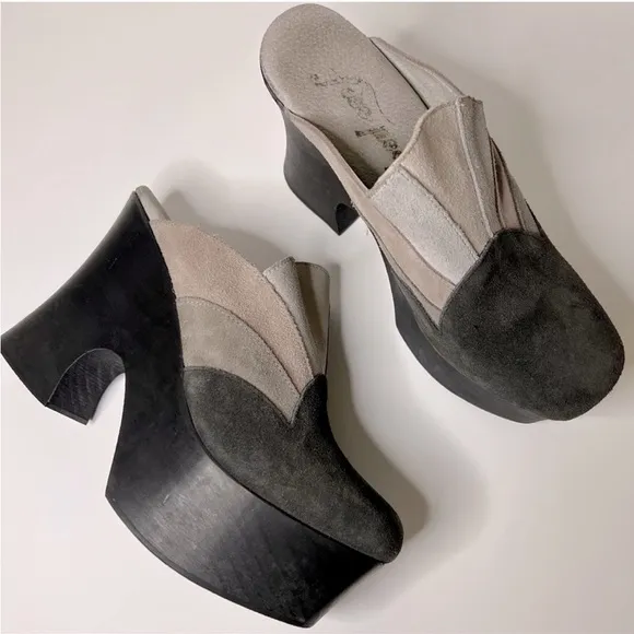 Free People 38 RARE Big Sky Clog Suede Retro Platform in Grey