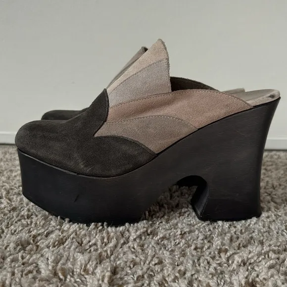 Free People 38 RARE Big Sky Clog Suede Retro Platform in Grey