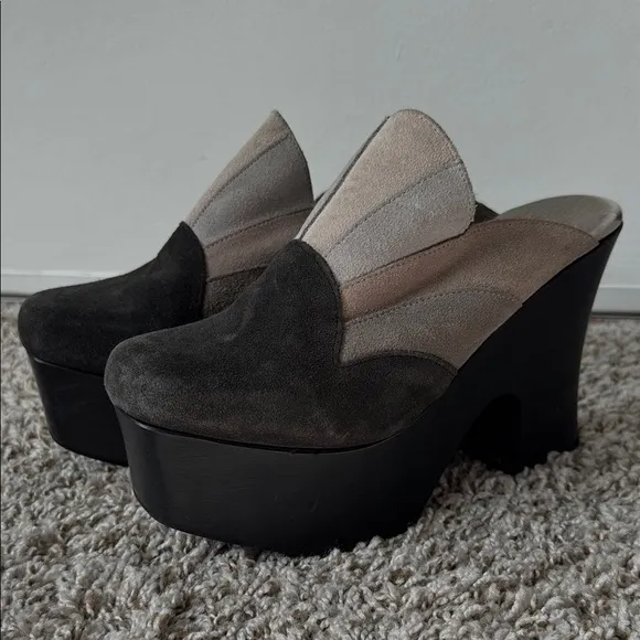 Free People 38 RARE Big Sky Clog Suede Retro Platform in Grey