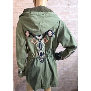Free People Anorak Parka Embroidered Jacket Military Field Boho Oversized XS