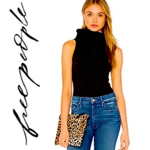 FREE PEOPLE Carly Sweater Black Cowl Neck Sleeveless Pullover Sz S NWT