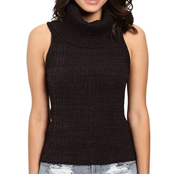 FREE PEOPLE Carly Sweater Black Cowl Neck Sleeveless Pullover Sz S NWT