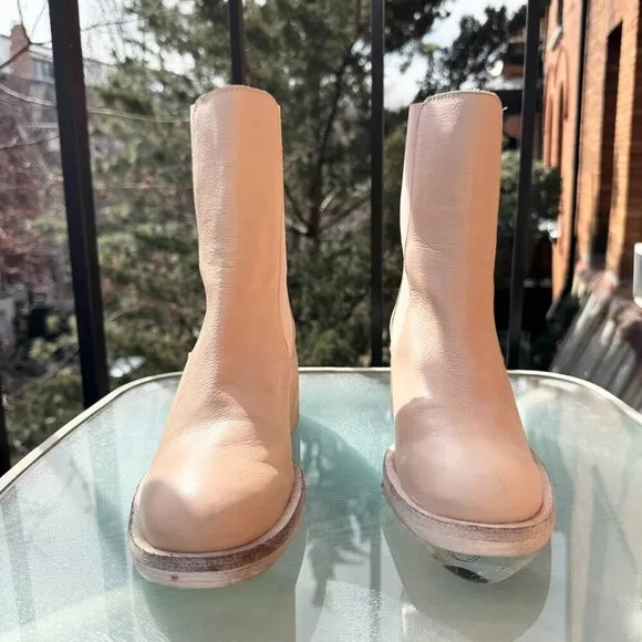 Free People Essential Chelsea Boots Shoes Heeled Leather Natural Cream New
