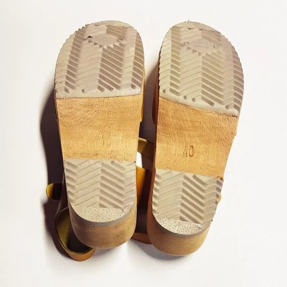 Free People MIA Sofia Clogs Mustard Italian Leather Mary Jane Shoes Sz 40/US 9.5