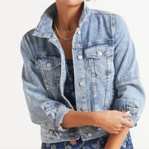 Free People NWOT Rumors Denim jacket indigo blue sz small 18” p2p