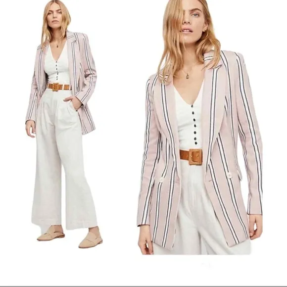 Free People Uptown Striped Blazer in Rose