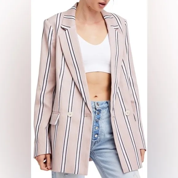 Free People Uptown Striped Blazer in Rose