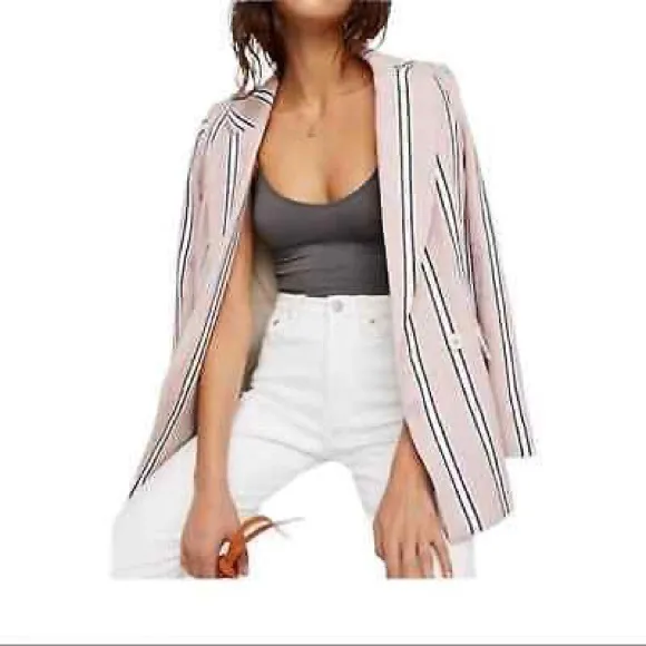 Free People Uptown Striped Blazer in Rose