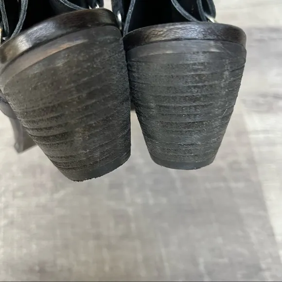 Free People Women’s Mules Embedded Black Leather Western Mules Shoes