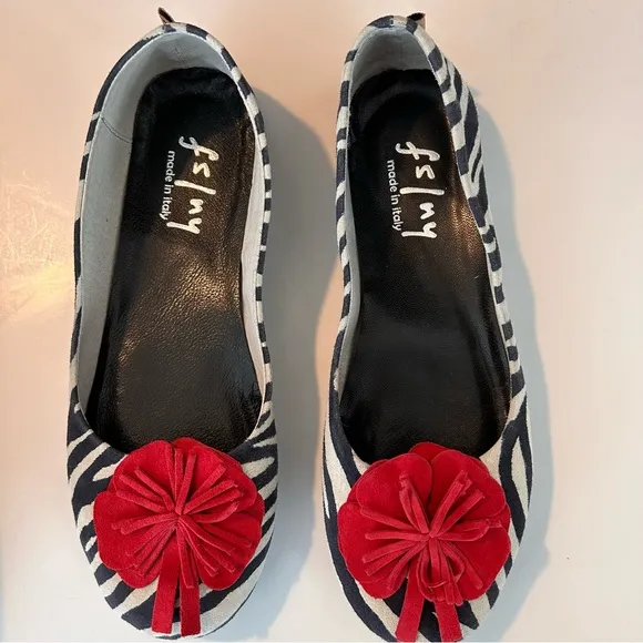 French Sole Tourist Zebra Suede With Flower Flat