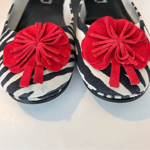 French Sole Tourist Zebra Suede With Flower Flat