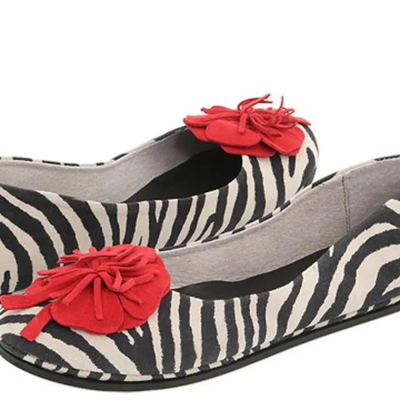 French Sole Tourist Zebra Suede With Flower Flat