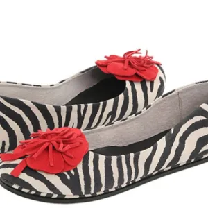 French Sole Tourist Zebra Suede With Flower Flat