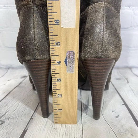 Frye Booties Harlow Women 6.5 Lace Up High Heeled Suede Leather Steampunk Witchy