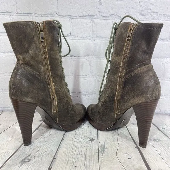 Frye Booties Harlow Women 6.5 Lace Up High Heeled Suede Leather Steampunk Witchy