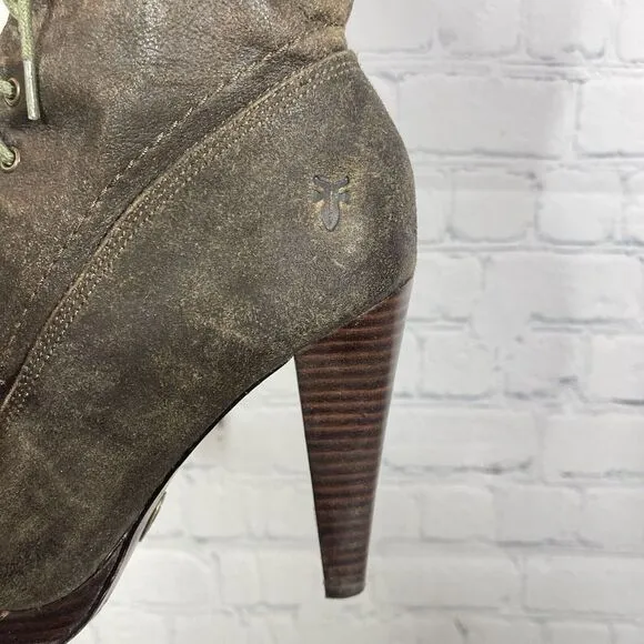 Frye Booties Harlow Women 6.5 Lace Up High Heeled Suede Leather Steampunk Witchy