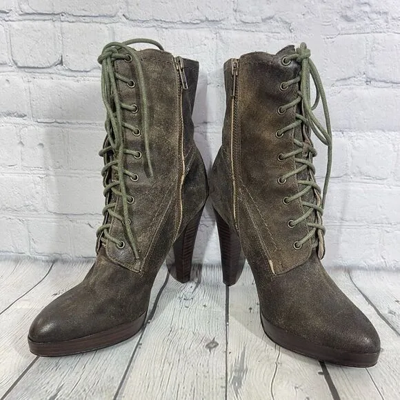 Frye Booties Harlow Women 6.5 Lace Up High Heeled Suede Leather Steampunk Witchy