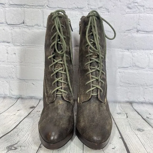 Frye Booties Harlow Women 6.5 Lace Up High Heeled Suede Leather Steampunk Witchy