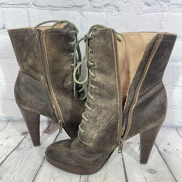 Frye Booties Harlow Women 6.5 Lace Up High Heeled Suede Leather Steampunk Witchy