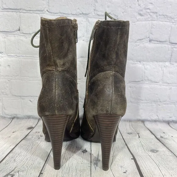 Frye Booties Harlow Women 6.5 Lace Up High Heeled Suede Leather Steampunk Witchy