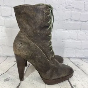 Frye Booties Harlow Women 6.5 Lace Up High Heeled Suede Leather Steampunk Witchy