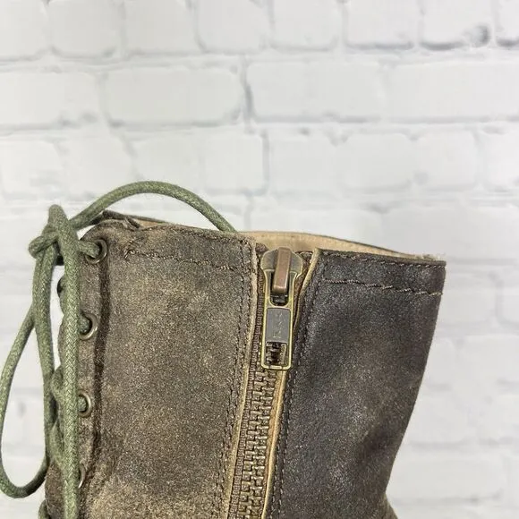 Frye Booties Harlow Women 6.5 Lace Up High Heeled Suede Leather Steampunk Witchy