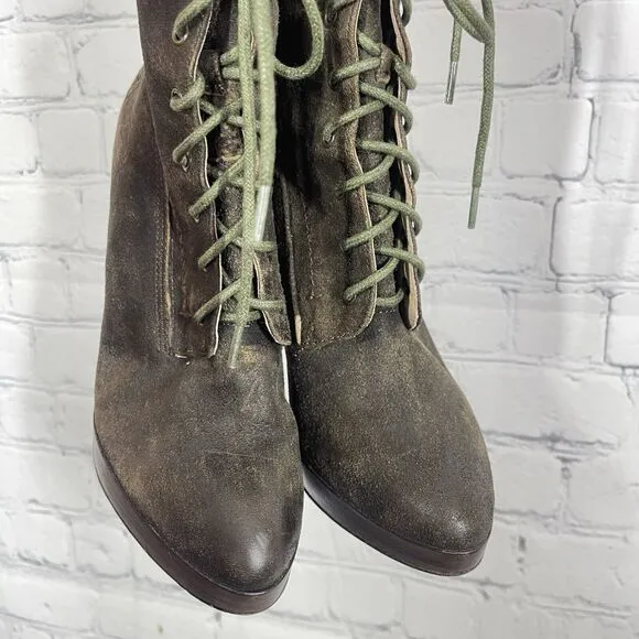 Frye Booties Harlow Women 6.5 Lace Up High Heeled Suede Leather Steampunk Witchy