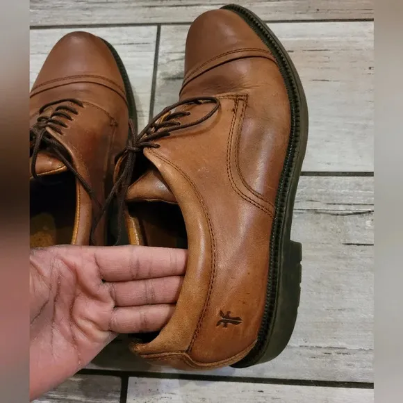 FRYE Men's 9.5 cognac brown leather lace-up oxfords shoes preppy business casual