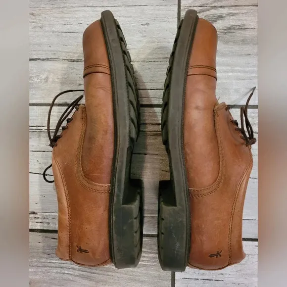 FRYE Men's 9.5 cognac brown leather lace-up oxfords shoes preppy business casual