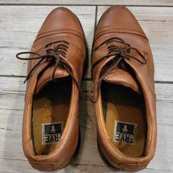 FRYE Men's 9.5 cognac brown leather lace-up oxfords shoes preppy business casual