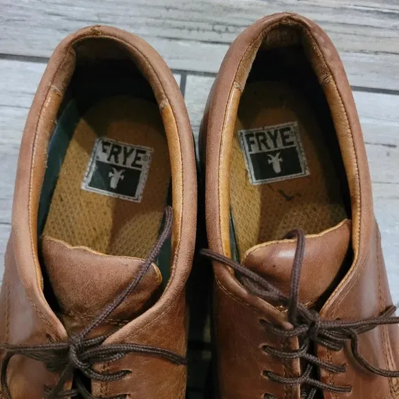 FRYE Men's 9.5 cognac brown leather lace-up oxfords shoes preppy business casual