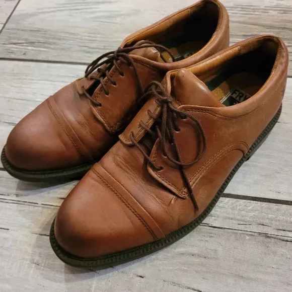 FRYE Men's 9.5 cognac brown leather lace-up oxfords shoes preppy business casual