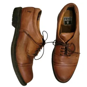 FRYE Men's 9.5 cognac brown leather lace-up oxfords shoes preppy business casual