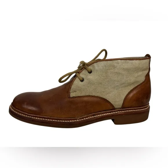 Frye Mens Boots 9.5 Brown Leather Canvas Chukka Desert Distressed Outdoor