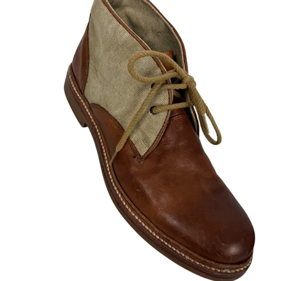 Frye Mens Boots 9.5 Brown Leather Canvas Chukka Desert Distressed Outdoor