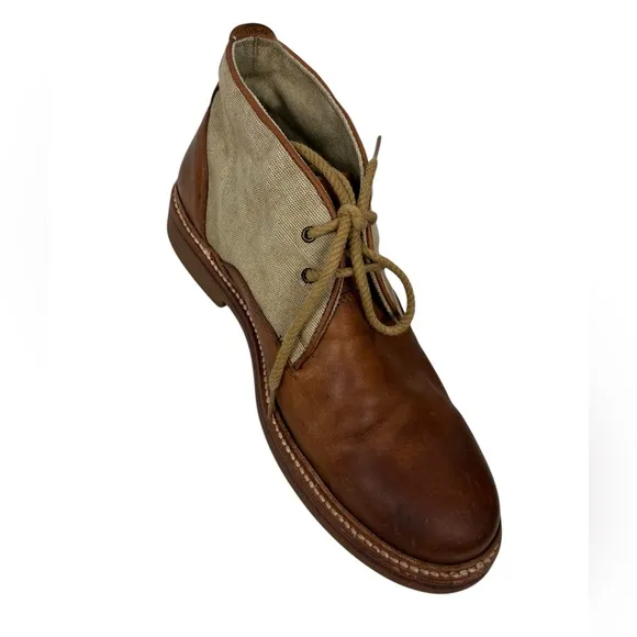 Frye Mens Boots 9.5 Brown Leather Canvas Chukka Desert Distressed Outdoor