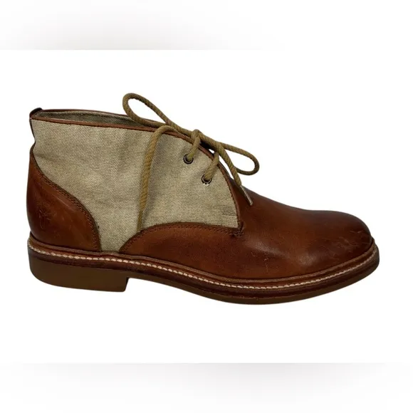 Frye Mens Boots 9.5 Brown Leather Canvas Chukka Desert Distressed Outdoor